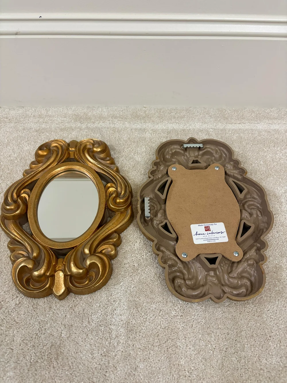 Home Interiors Gold Ornate Carved Wall Mirror Pair